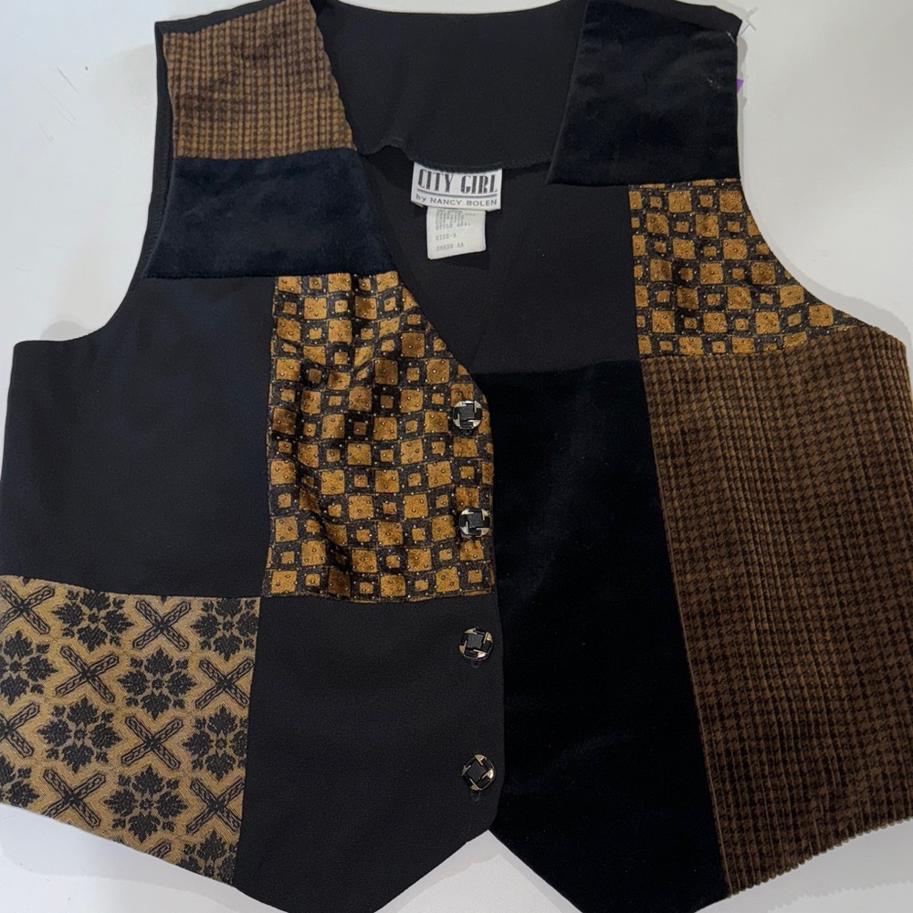 Vintage City Girl Patchwork Vest with Button Details by Nancy‎ Bolen